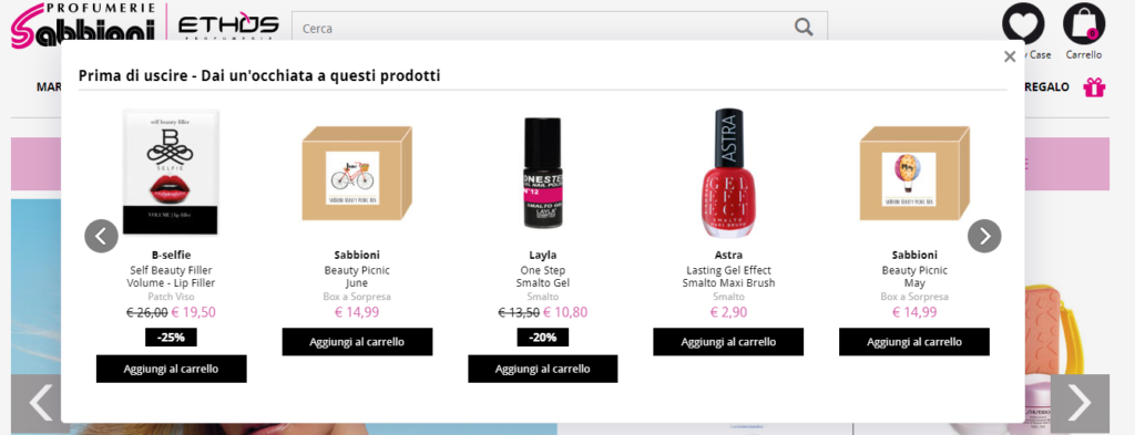 Esempio di pop up di exit intent