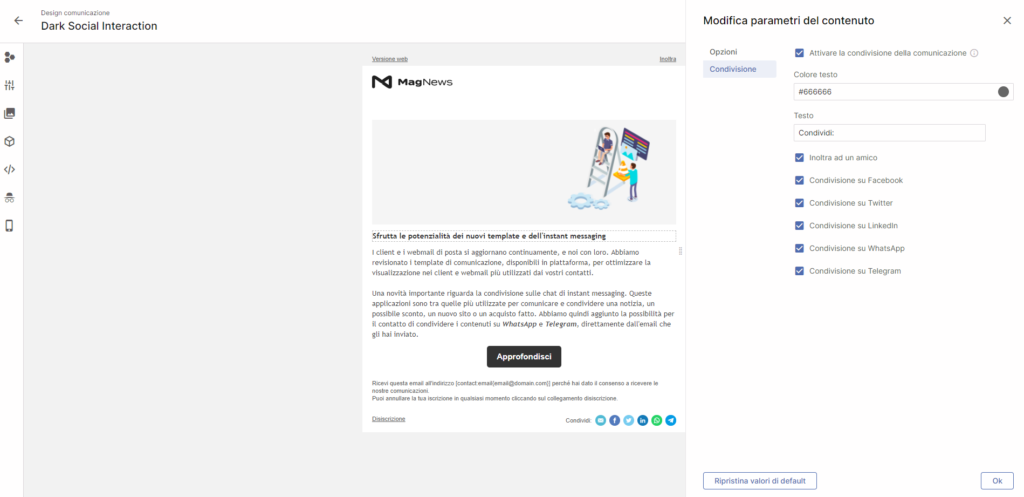 Integrazione social MagNews